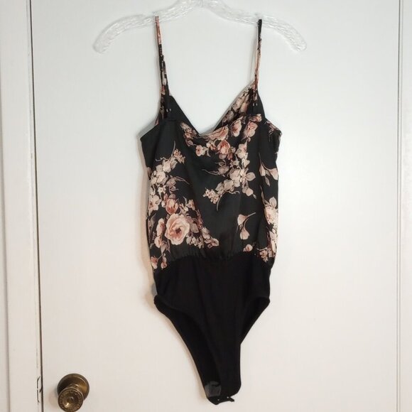 Heatherly Black Floral Valentina Spaghetti Strap Cowl Neck Bodyshirt - Picture 7 of 11